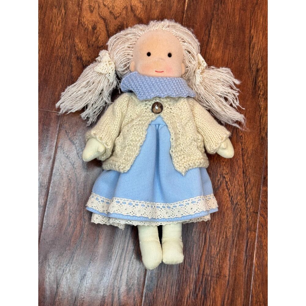 Waldorf Doll Blonde Blue Dress Scarf Cream Sweater Plush Collectible CUTE!